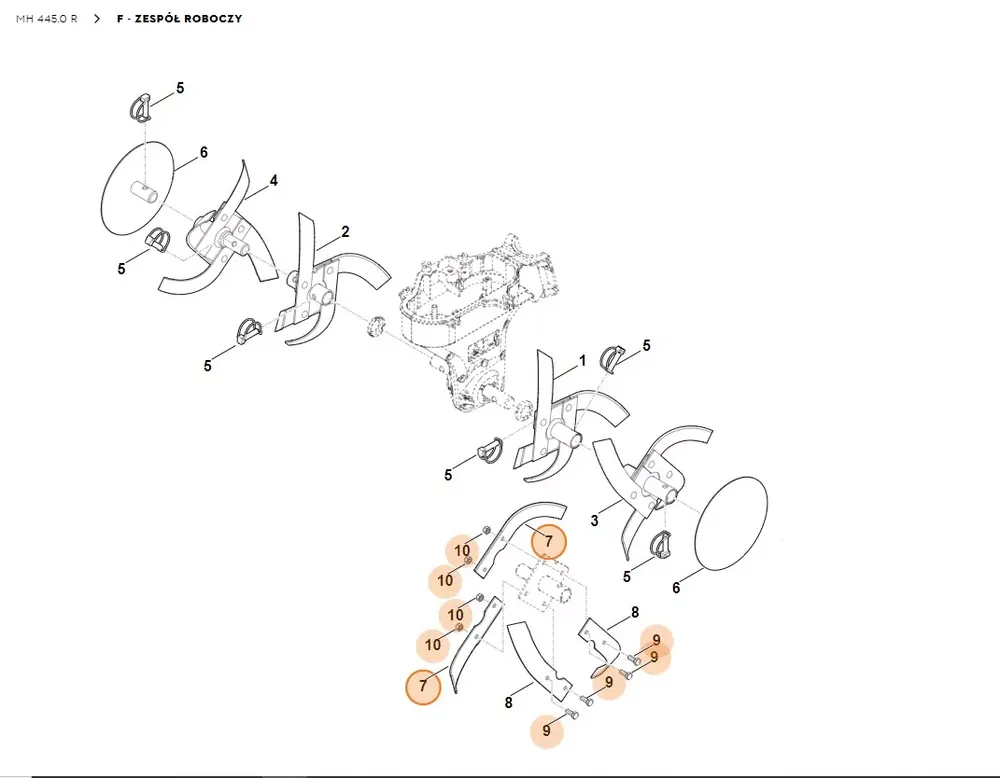 STIHL Glebogryzarka MH445.0 Nóż kompl., prawy 6241 710 3105 - Nowość